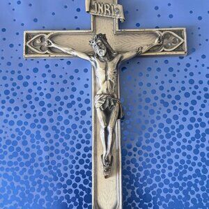 INRI CRUCIFIX HEAVY METAL Cross Religious Art Jesus Christ Lord of Nazareth 12"